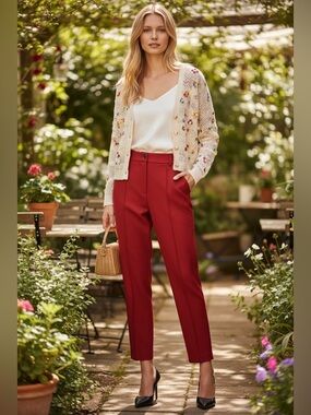 Express|Crimson Red Pleated Trousers Slacks Pants| Med| EUC